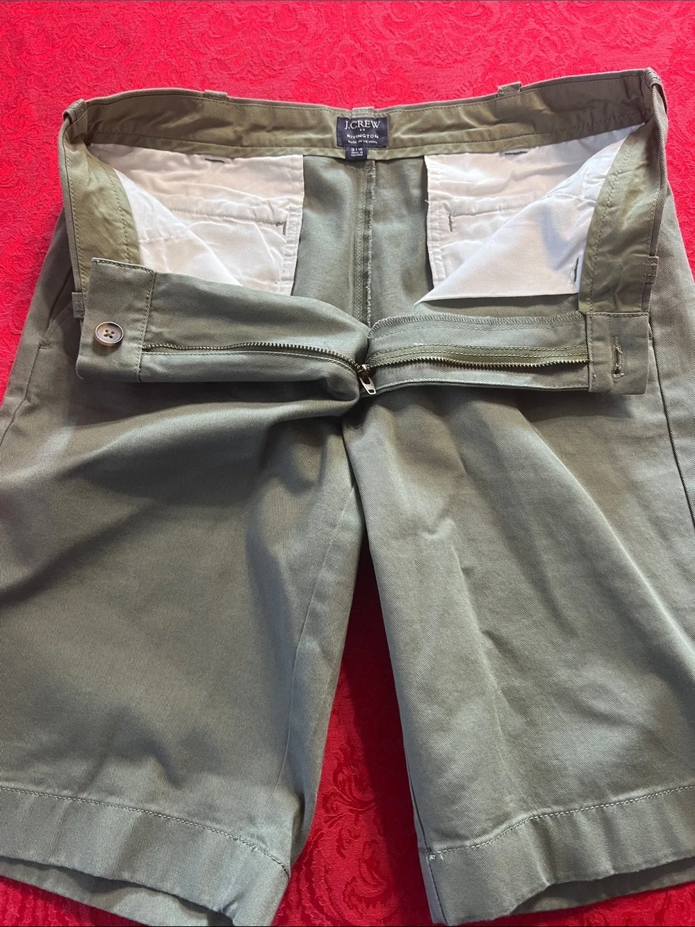 J.Crew Men's Olive Green Chino Shorts Size 31 Flat Front 100% Cotton 10.5